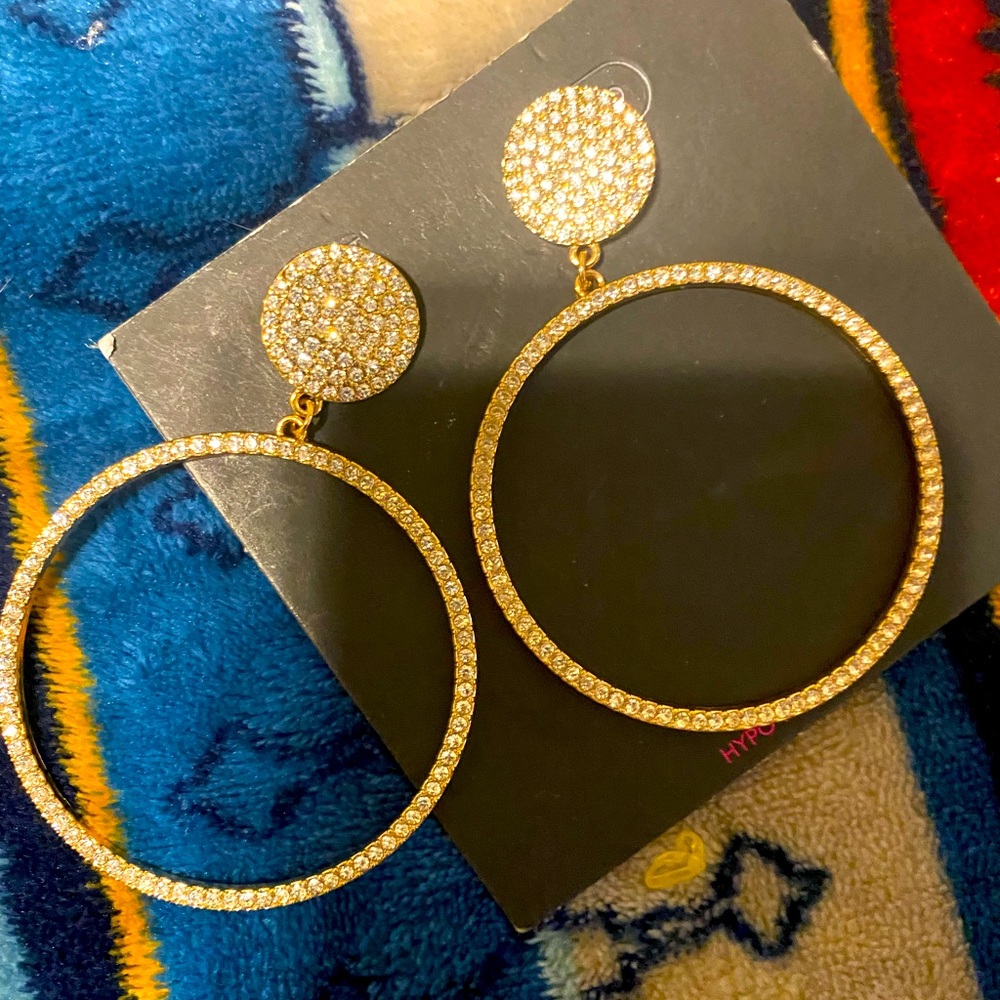 Large rhinestone dangle hoop earrings